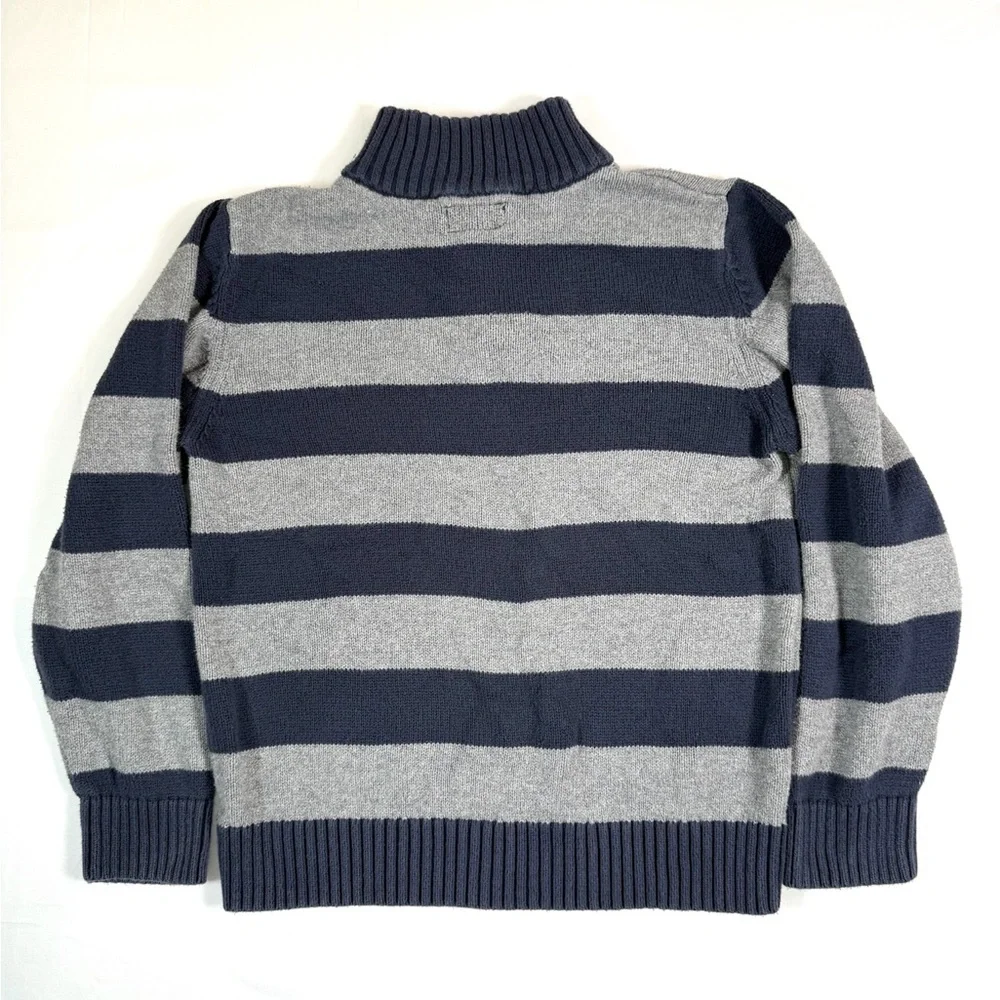 OSHKOSH Boys Quarter Zip Sweater‎ Size 8 Blue Gray Striped Preppy Classic